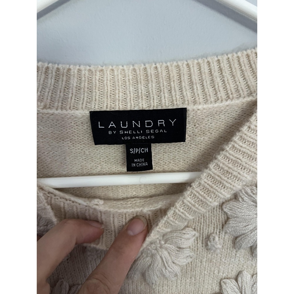Laundry By Shelli Segal Sweater WomenS S Beige Marshmallow Floral Knit Crop NWT - Picture 4 of 11